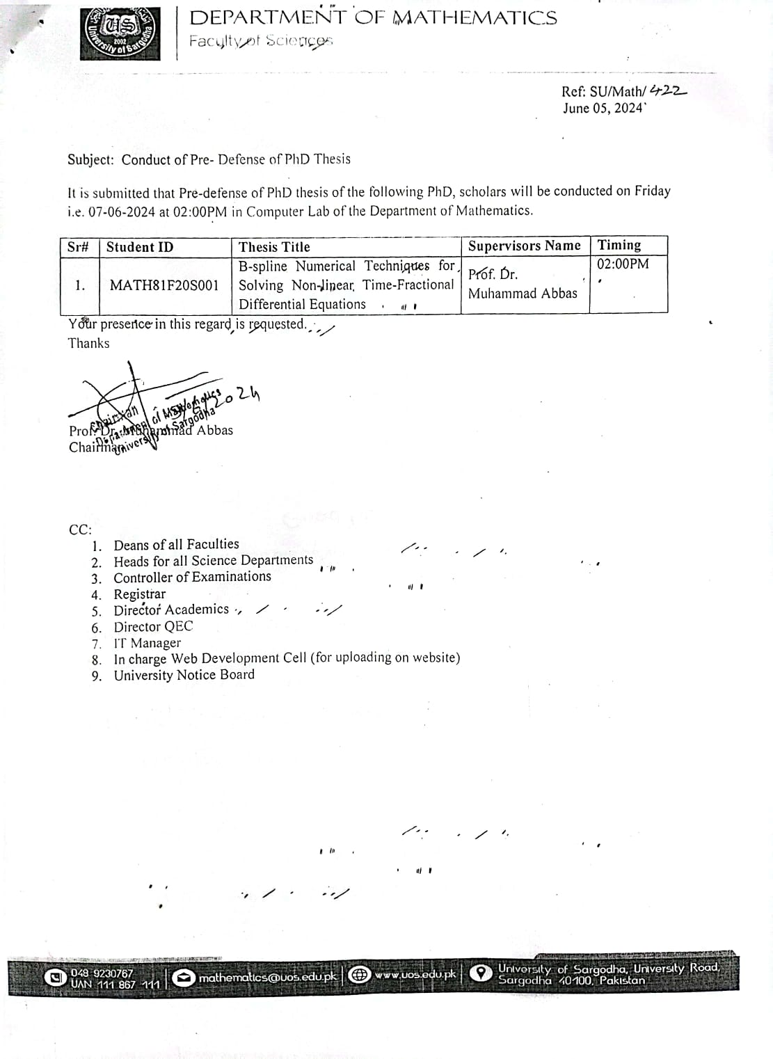 CONDUCT OF PRE-DEFENSE OF PHD THESIS (MATHEMATICS)